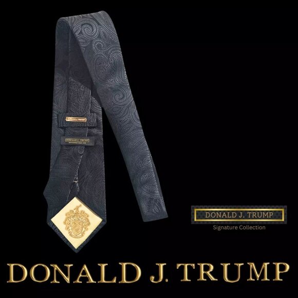 Donald J. Trump Signature Collection Necktie Tie Black Paisley NEW w/ Tie Box - Picture 2 of 2